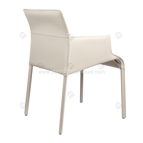 ltalian minimalist white saddle leather armrest chairs